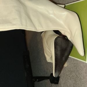 Cream leather high heeled boots